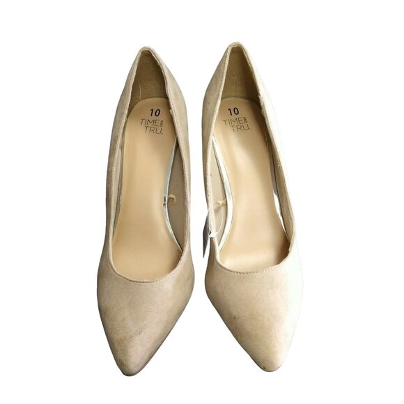 Time And Tru Heels Slip On Pumps Women Size 10 Tan Sand Pointed Toe NEW FLAW - Picture 3 of 12